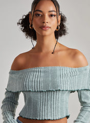 Wide Brushed Ribbed Bardot Top