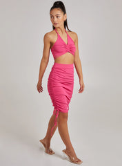 Ruched Ribbed Midi Skirt