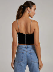 Velvet Rhinestone Straps Ruched Crop Top