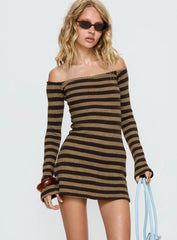 Darsey Long Sleeve Knit Mini Dress Black / Beige Stripe