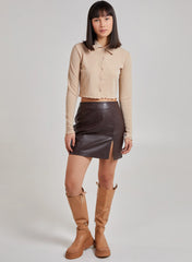 Button Up Ribbed Crop Top