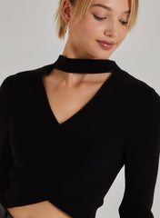 Choker Twist Front Knit Top