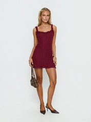 Steffi Frill Lace Mini Dress Burgundy