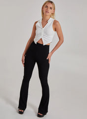 Gathered Collar Neck Rib Top