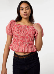 Gingham Check Ruched Top