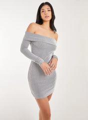 Two Tone Rib Bardot Mini Dress