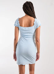 Textured Puff Sleeve Key Hole Dress