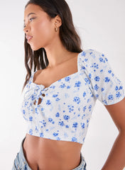 Floral Puff Sleeve Crop Top
