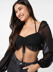 Long Sleeve Halterneck Crop Top