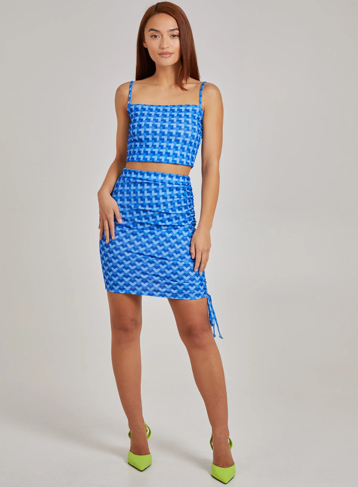 Geometric Print Gathered Mini Skirt