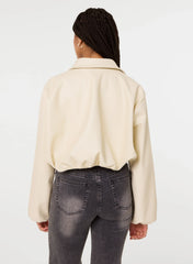 Faux Leather Puffball Jacket