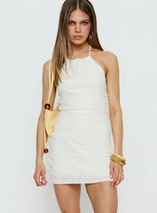 Abria Halter Textured Mini Dress White