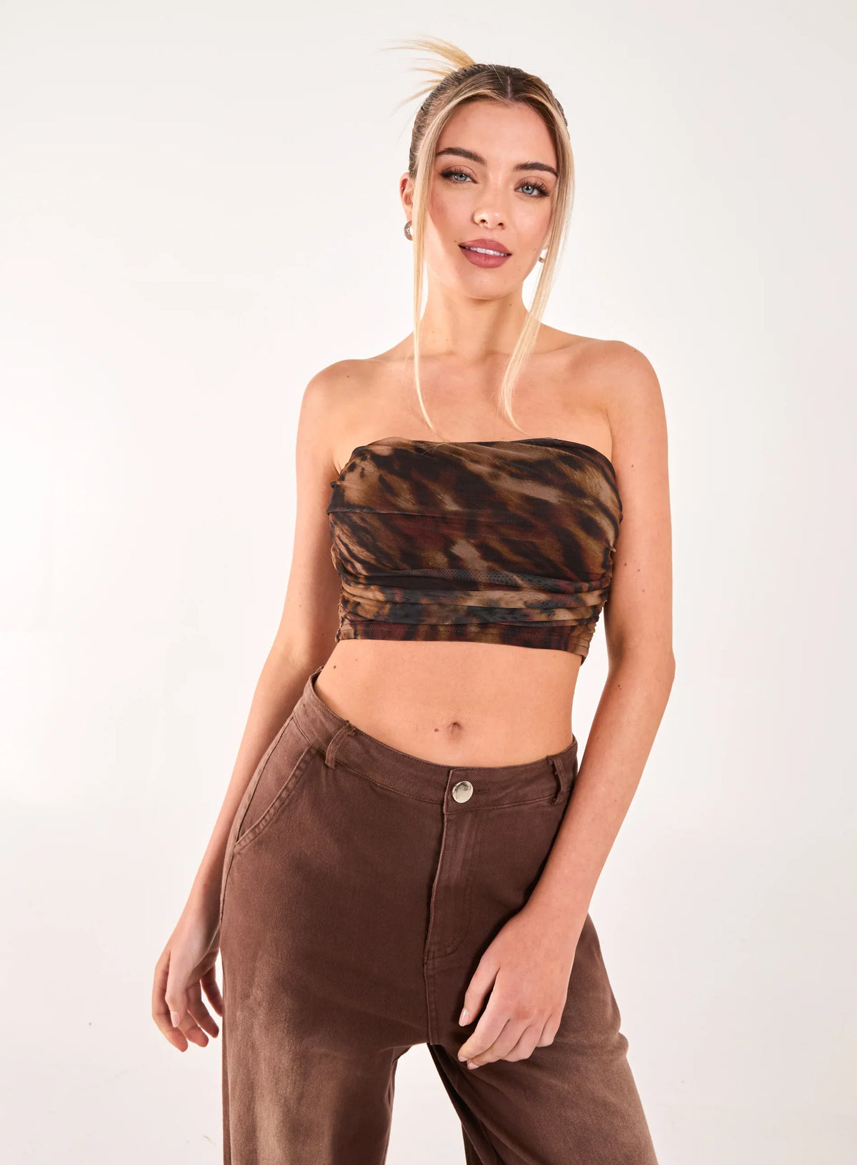 Mesh Animal Print Bandeau Top