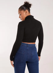 Ribbed Roll Neck Jumper With Cut Out Detail
