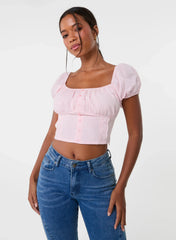 Puff Sleeve Broderie Detail Top