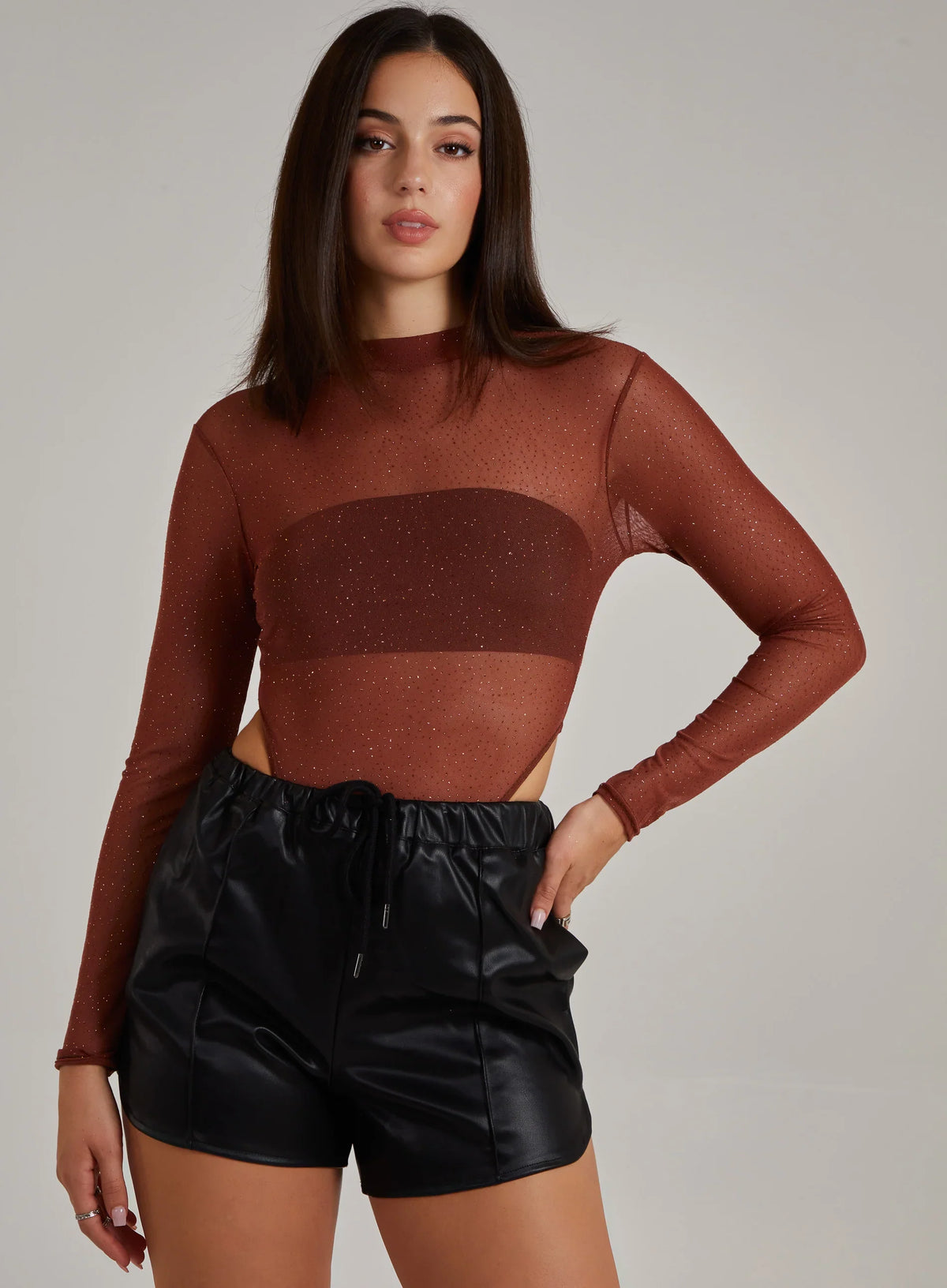 Glitter Long Sleeve Mesh Bodysuit