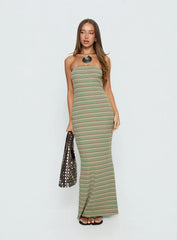 Solola Strapless Maxi Dress Green Stripe