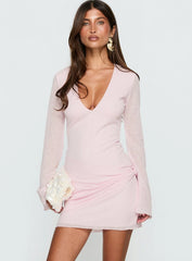 Joya Long Sleeve Plunge Mini Dress Pink