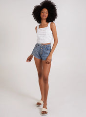 Square Neck Ruched Broderie Top