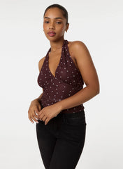 Polka Dot Ruched Side Halter Top