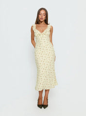 Leabelle Frill V Neck Maxi Dress Yellow Floral