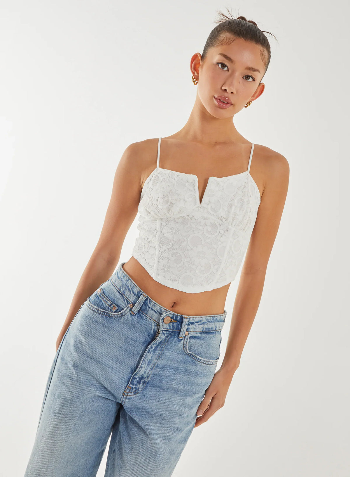 V-Detail Lace Strappy Top