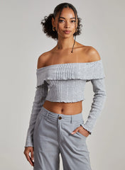 Wide Brushed Ribbed Bardot Top