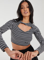 Striped Rib Letterbox Long Sleeve Crop Top