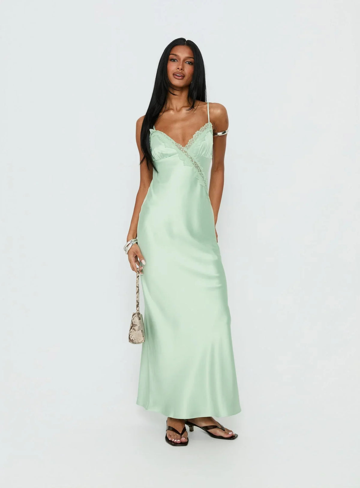 Madelene Lace V Neck Maxi Dress Jelly Mint