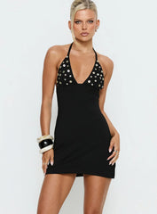 Chyna Halter Button Mini Dress Black