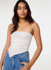 Ruched Side Bandeau Lace Top