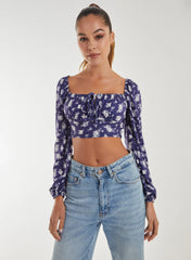 Floral Printed Milkmaid Long Balloon Sleeve Top