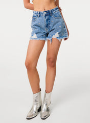 Bow Embellished Denim Shorts