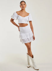 Shirred Broderie Ruffle Mini Skirt