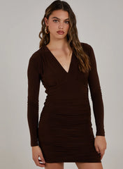 V Neck Slinky Long Sleeve Dress