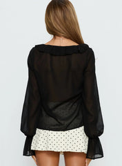 Taraya Sheer Ruffle Blouse Top Black