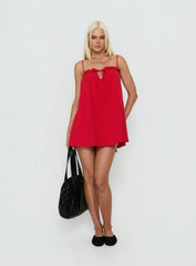 Loveless Strappy Babydoll Mini Dress Red