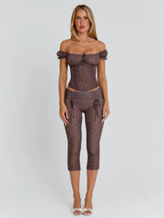 CORALA CORSET TOP CHOCOLATE POLKA DOT
