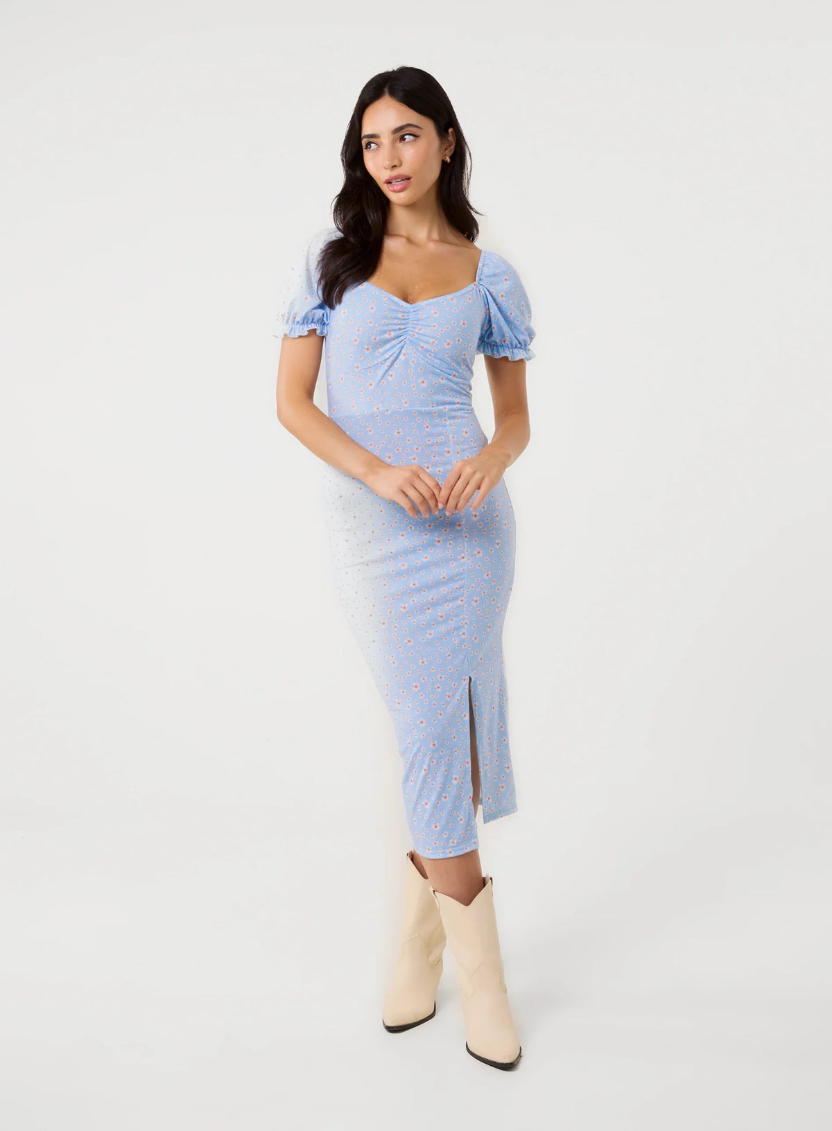 Front Split Floral Midi Dress