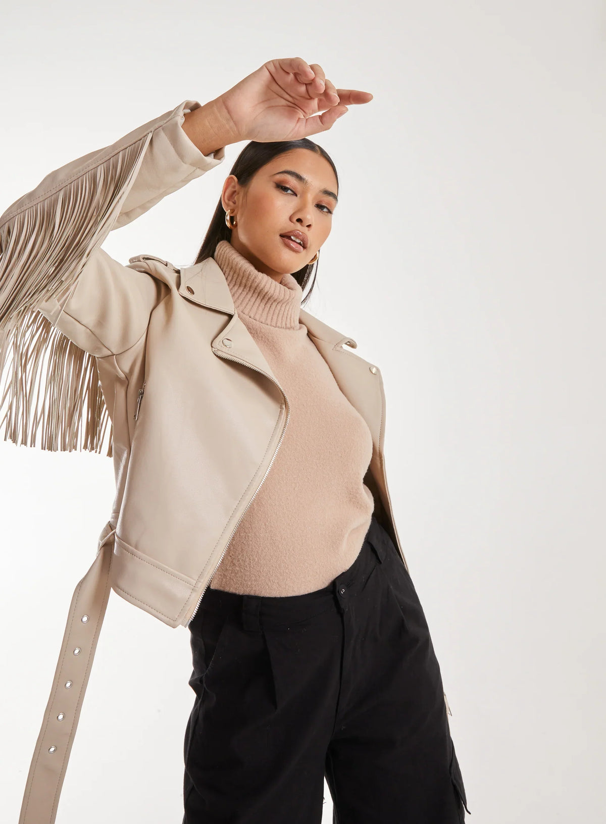 Fringed Cropped PU Jacket