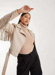 Fringed Cropped PU Jacket