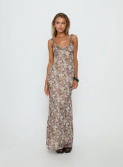 Baley Bias Cut Frill Maxi Dress Paisley