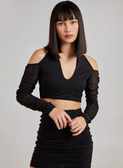 Ruched Mesh Halterneck Top
