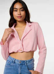 Crop One Button Puffball Blazer Jacket