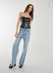 Snake PU Lace Up Corset Top