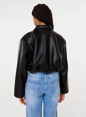 Faux Leather Puffball Jacket