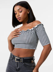 Frill Detail Gingham Bardot Top