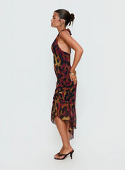 Katriona Halter Asymmetrical Maxi Dress Leopard Multi