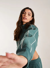 Piping Cropped Zip Up Sweat