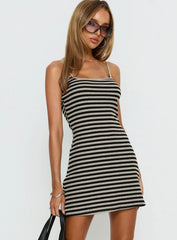 Rydar Scoop Mini Dress Grey / Black Stripe